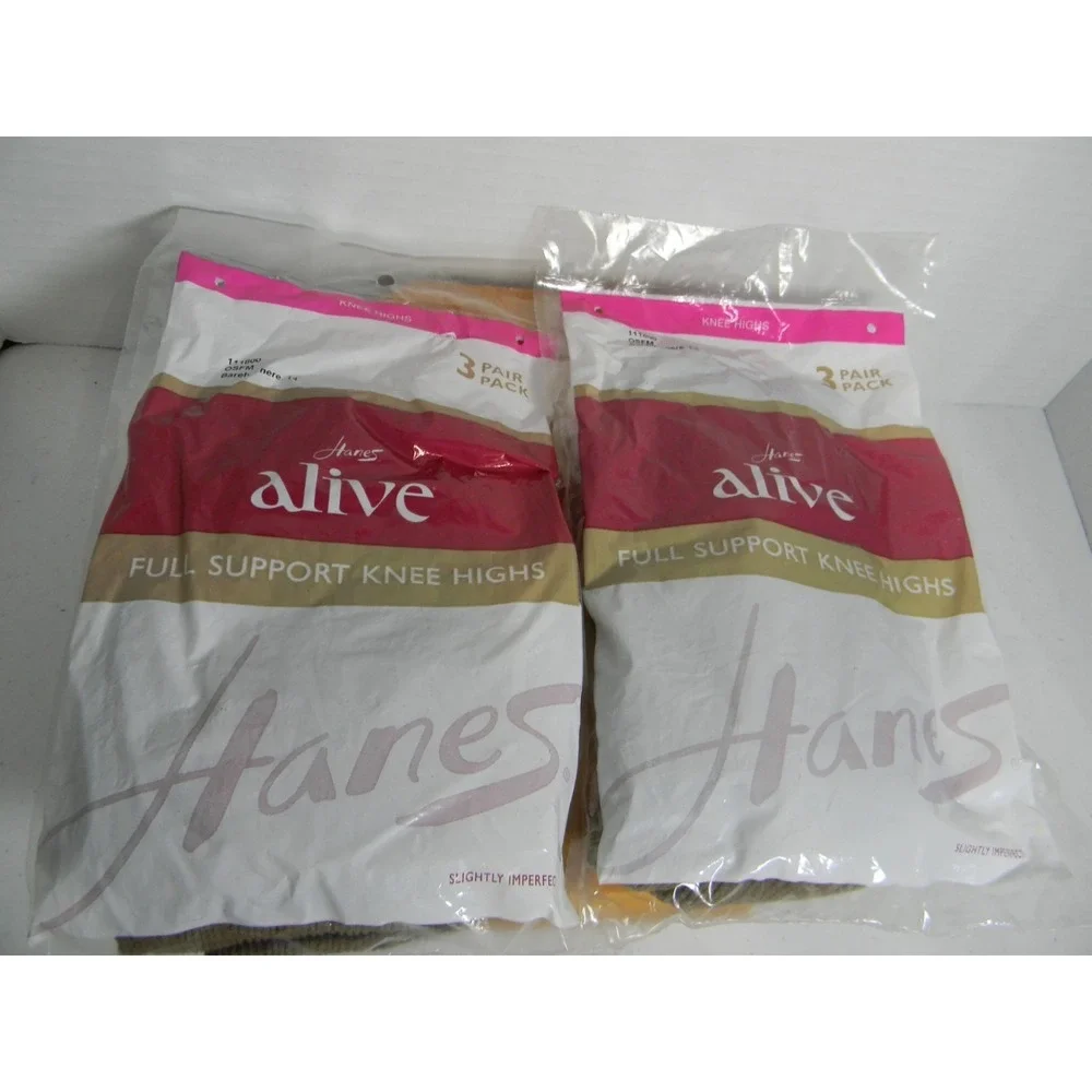 2 Packs Hanes Alive Full Support Knee Highs 3 Pair Barely There OSFM 111800